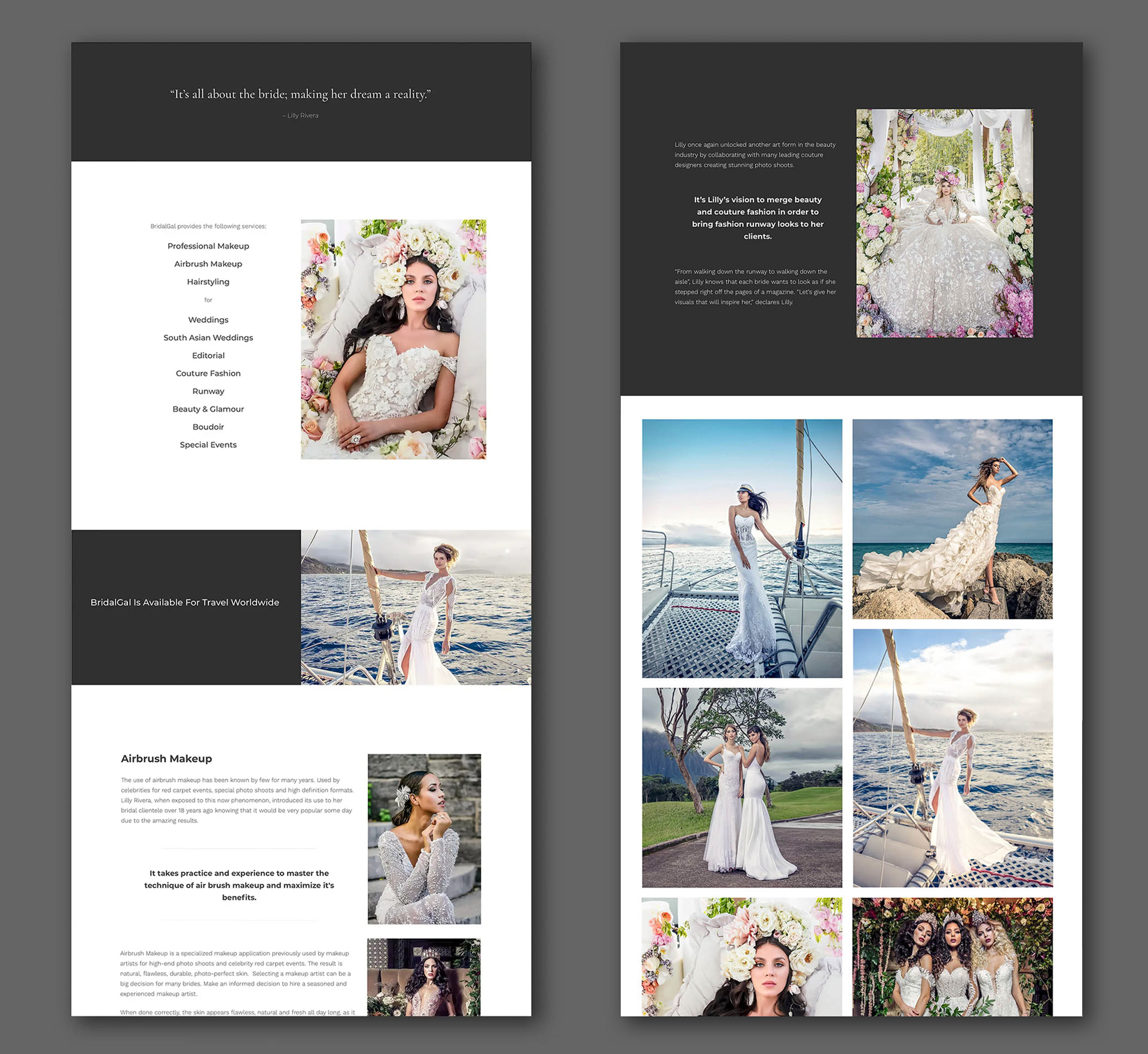 Website Design - Case Studies - Couture Beauty For The Luxury Bride - BRIDALGAL - Palm Island Creative